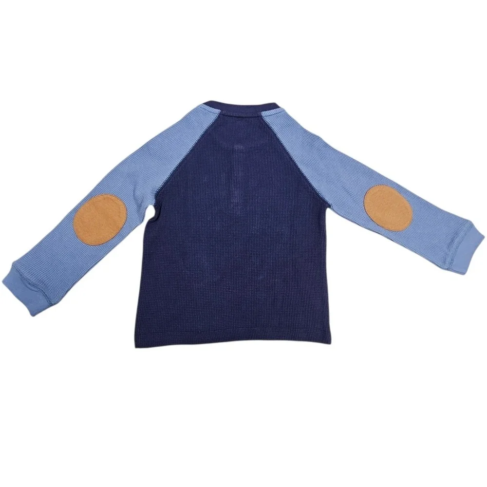 Gymboree Henley Shirt Kids 4T Blue Waffle Knit Colorblock Elbow Patch Casual